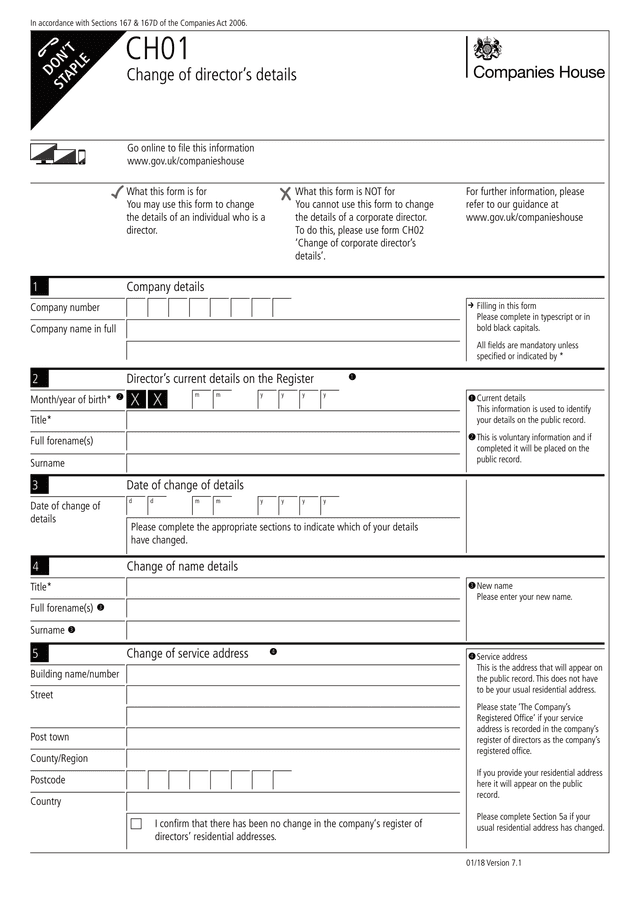 Form used to change a UK company director with Companies House 