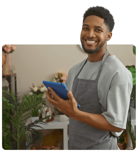 Happy entrepreneur filing a confirmation statement for a UK company using Online Filings services
